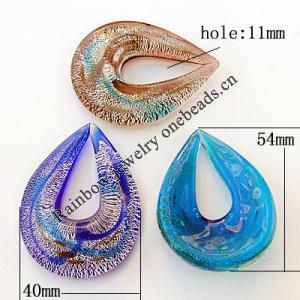 Silver Foil Lampwork Pendant, Mix Color, Teardrop 40x54x12mm Hole:About 11mm, Sold by Group