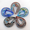 Silver Foil Lampwork Pendant, Mix Color, Teardrop 40x54x12mm Hole:About 11mm, Sold by Group