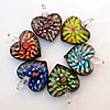 Inner Flower lampwork Pendant, Mix Color, Heart 29x35x12mm Hole:About 7mm, Sold by Group