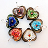 Inner Flower lampwork Pendant, Mix Color, Heart 29x37x12mm Hole:About 7mm, Sold by Group