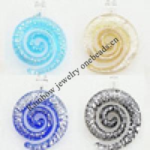 Silver Foil Lampwork Pendant, Mix Color, 43x39x7mm Hole:7mm, Sold by Group