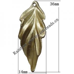Spray-Painted Plastic Pendant, Leaf 36x14mm Hole:1mm, Sold by Bag