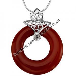 Sterling Silver Pendant/Charm with Agate, 36x28mm, Sold by PC