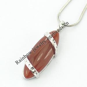 Sterling Silver Pendant/Charm with Agate, 31x12mm, Sold by PC