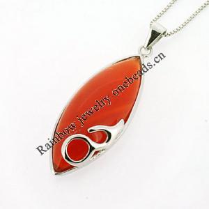 Sterling Silver Pendant/Charm with Agate, 43x14mm, Sold by PC
