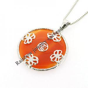 Sterling Silver Pendant/Charm with Agate, 33x25mm, Sold by PC