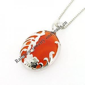 Sterling Silver Pendant/Charm with Agate, 29x17mm, Sold by PC