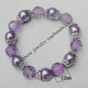 Acrylic & Pearl Bracelet, 8-Inch, Bead Size:12mm, Sold by Group