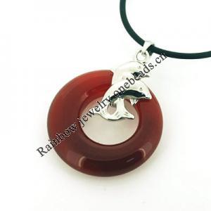 Sterling Silver Pendant/Charm with Agate, 37x28mm, Sold by PC