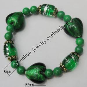 Lampwork & Glass Bracelet, 8-Inch, Bead Size:6mm-22mm, Sold by Group