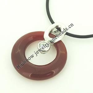 Sterling Silver Pendant/Charm with Agate, 34x27mm, Sold by PC