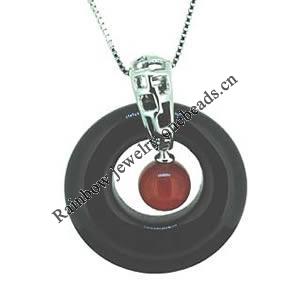 Sterling Silver Pendant/Charm with Agate, 35x28mm, Sold by PC