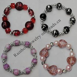 Lampwork & Glass Bracelet, 8-Inch Mix color Mix style, Bead Size:6mm-24mm, Sold by Group 