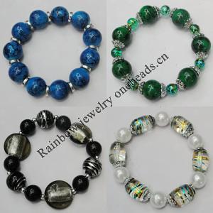 Lampwork & Glass Bracelet, 8-Inch Mix color Mix style, Bead Size:12mm-20mm, Sold by Group 