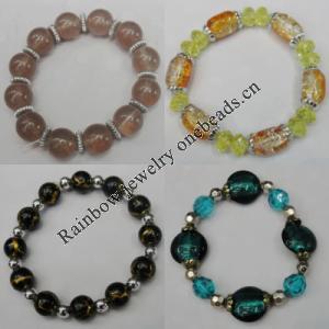 Lampwork & Acrylic Bracelet, 8-Inch Mix color Mix style, Bead Size:6mm-18mm, Sold by Group 