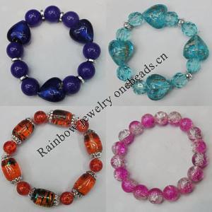 Lampwork & Acrylic Bracelet, 8-Inch Mix color Mix style, Bead Size:8mm-20mm, Sold by Group 