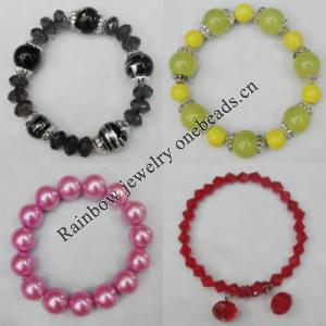 Acrylic & Pearl Bracelet, 8-Inch Mix color Mix style, Bead Size:6mm-14mm, Sold by Group 