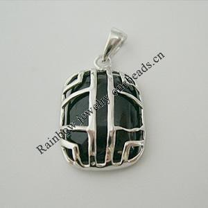 Sterling Silver Pendant/Charm with Agate, 23x14mm, Sold by PC