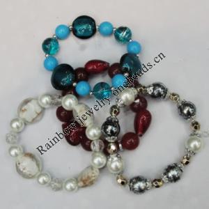Acrylic & Pearl Bracelet, 8-Inch Mix color Mix style, Bead Size:6mm-18mm, Sold by Group 