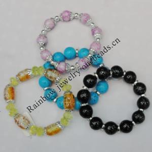 Agate & Glass Bracelet, 8-Inch Mix color Mix style, Bead Size:4mm-16mm, Sold by Group 