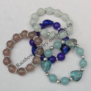 Lampwork & Acrylic Bracelet, 8-Inch Mix color Mix style, Bead Size:6mm-14mm, Sold by Group 