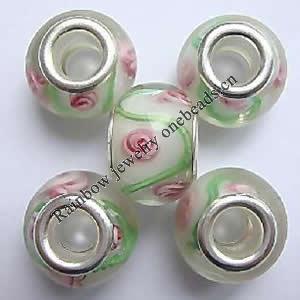 Handmade European Style Lampwork Beads With Silver Color Copper Core, 10x14mm Hole:5mm, Sold by PC