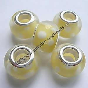 Handmade European Style Lampwork Beads With Silver Color Copper Core, 10x14mm Hole:5mm, Sold by PC