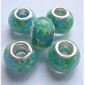 Handmade European Style Lampwork Beads With Silver Color Copper Core, 10x14mm Hole:5mm, Sold by PC