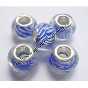 Handmade European Style Lampwork Beads With Silver Color Copper Core, 10x14mm Hole:5mm, Sold by PC