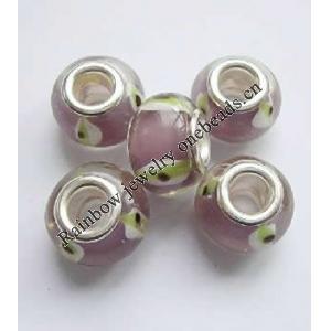 Handmade European Style Lampwork Beads With Silver Color Copper Core, 10x14mm Hole:5mm, Sold by PC