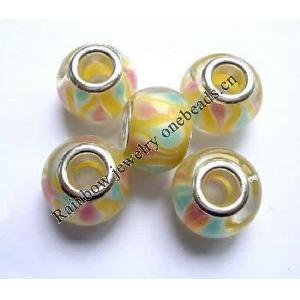 Handmade European Style Lampwork Beads With Silver Color Copper Core, 10x14mm Hole:5mm, Sold by PC