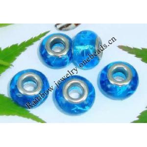 Handmade European Style Lampwork Beads With Silver Color Copper Core, 10x14mm Hole:5mm, Sold by PC