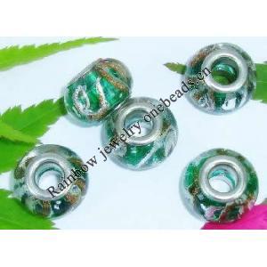 Handmade European Style Lampwork Beads With Silver Color Copper Core, 10x14mm Hole:5mm, Sold by PC