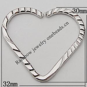 Iron Jumprings, Lead-Free Split, Heart 32x30mm, Sold by Bag
