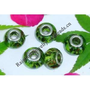 Handmade European Style Lampwork Beads With Silver Color Copper Core, 10x14mm Hole:5mm, Sold by PC