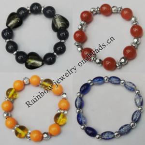 Lampwork & Acrylic Bracelet, 8-Inch Mix color Mix style, Bead Size:4mm-18mm, Sold by Group 