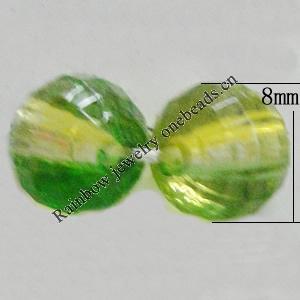 Dichroic Plastic Beads, Faceted Round 8mm Hole:1mm, Sold by Bag