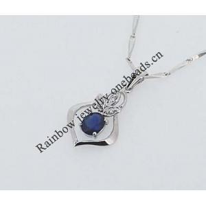 Sterling Silver Pendant/Charm with Sapphire, 20x11mm, Sold by PC