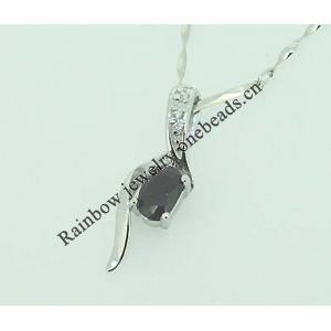 Sterling Silver Pendant/Charm with Sapphire, 21x7.5mm, Sold by PC