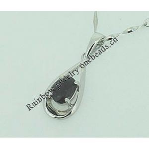 Sterling Silver Pendant/Charm with Sapphire, 19x8mm, Sold by PC