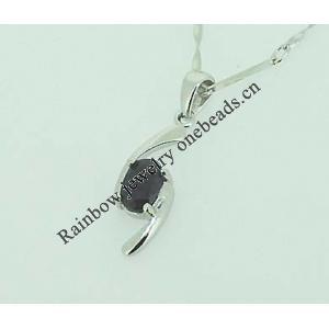 Sterling Silver Pendant/Charm with Sapphire, 20x6.5mm, Sold by PC