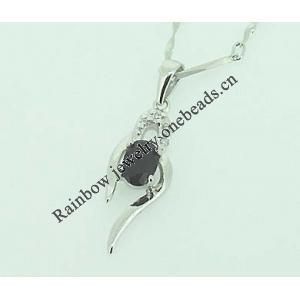 Sterling Silver Pendant/Charm with Sapphire, 26x8mm, Sold by PC