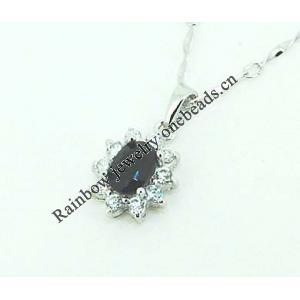 Sterling Silver Pendant/Charm with Sapphire, 19x10.5mm, Sold by PC