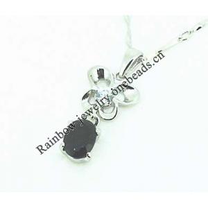 Sterling Silver Pendant/Charm with Sapphire, 22x10mm, Sold by PC