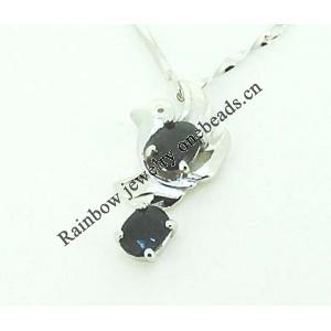 Sterling Silver Pendant/Charm with Sapphire, 18x9.7mm, Sold by PC