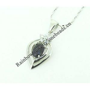 Sterling Silver Pendant/Charm with Sapphire, 22x10.5mm, Sold by PC