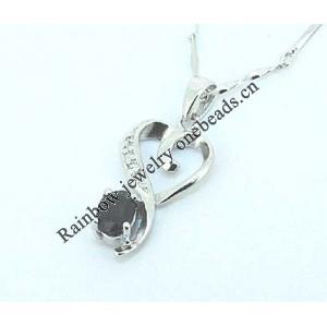 Sterling Silver Pendant/Charm with Sapphire, 24x11mm, Sold by PC