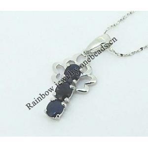 Sterling Silver Pendant/Charm with Sapphire, 25x11.5mm, Sold by PC