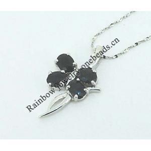 Sterling Silver Pendant/Charm with Sapphire, 24x13.5mm, Sold by PC