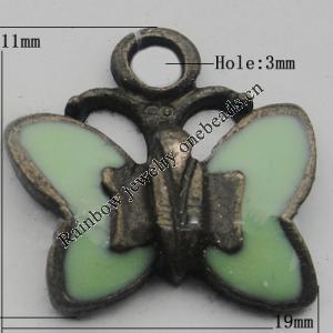 Pendant Zinc Alloy Enamel Jewelry Findings Lead-free, Butterfly 11x19mm Hole:3mm, Sold by Bag